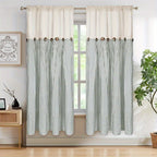 Striped Patchwork Semi-Sheer Rod Pocket Curtains – Bohemian Tiered Window Panels for Bedroom, Living Room, Kitchen, Bathroom & Cafe | 1 or 2 Pcs