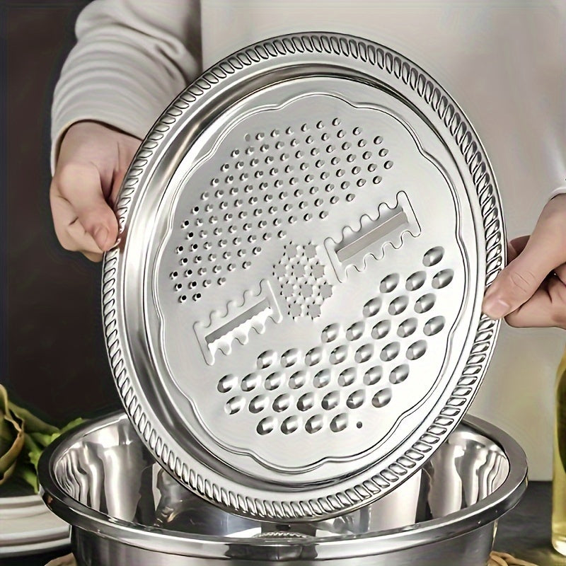 Stainless Steel Kitchen Prep Set with Grinder, Colander & Mixing Bowl – 3-Piece Food Prep Tool for Slicing Fruits Vegetables Cheese, Drainage Bowl Father's Day Gift
