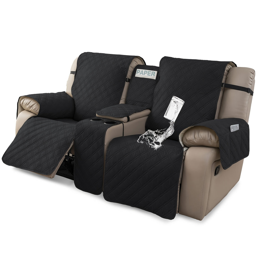 Recliner Loveseat Cover with Console 4-Piece Chenille Quilted Waterproof Slipcover | Non-Slip Pet Scratch Resistant Sofa Protector with Cup Holder Pocket, 9 Colors