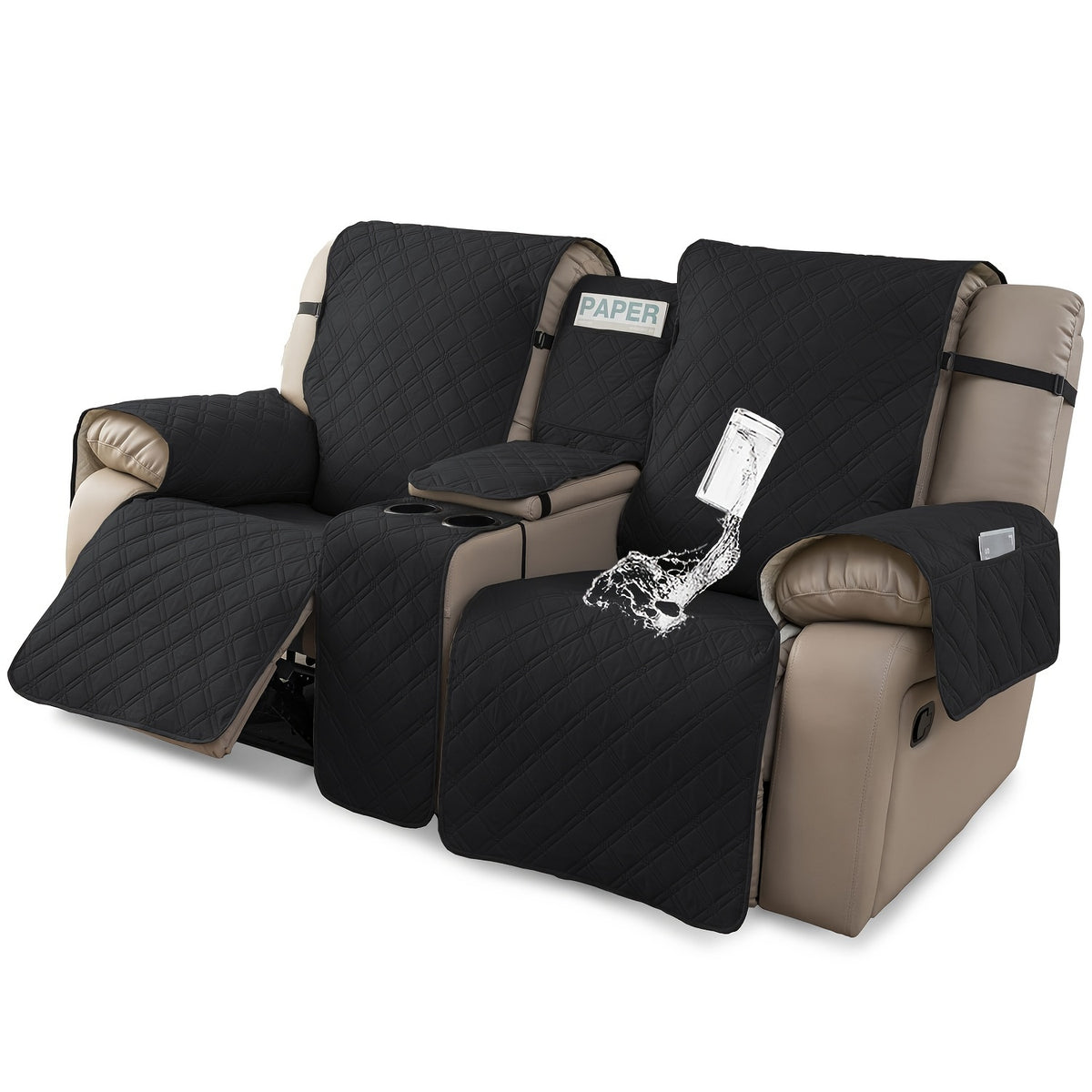 Recliner Loveseat Cover with Console 4-Piece Chenille Quilted Waterproof Slipcover | Non-Slip Pet Scratch Resistant Sofa Protector with Cup Holder Pocket, 9 Colors