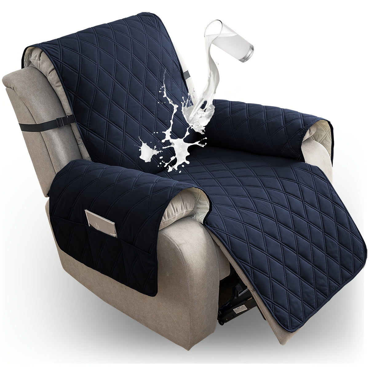 Quilted Recliner Sofa Cover Anti-Slip Wear-Resistant 4-Layer Fabric Dual Side Pockets Machine Washable Pet Home Bedroom Living Room 10 Colors 2 Sizes