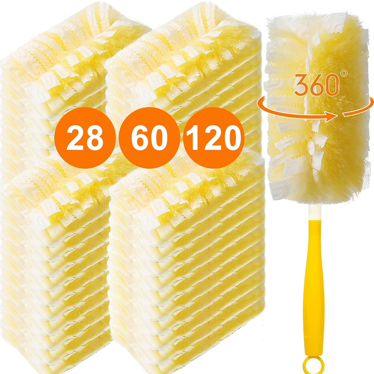 Electrostatic Microfiber Duster Refills with Handle – Swiffer-Compatible Disposable Dusters for Multi-Surface Home Cleaning, 29/61/122 Count