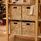 Water Hyacinth Wicker Storage Basket Set 2 or 4 Pack Square Woven Rattan Baskets for Shelves Towels Magazines Kitchen Organization Natural Boho Shelf Bin