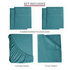 Brushed Microfiber Bed Sheet Set 6 Piece with Embroidered Pillowcases - Hotel Luxury Deep Pocket 16 Inch, Soft Breathable All Season, 24 Colors, Twin Twin XL Full Queen King Cal King