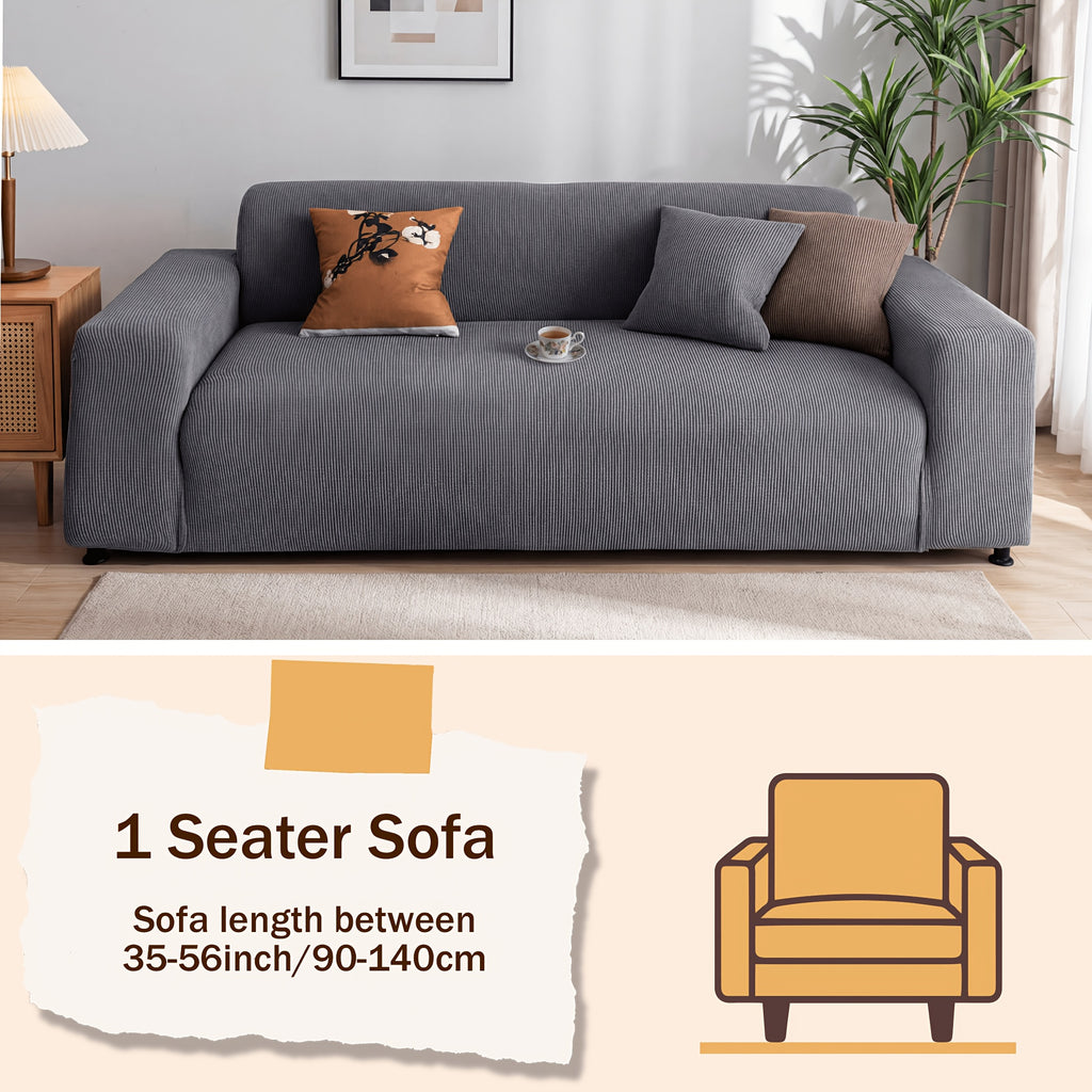 Chenille Sofa Cover Textured Stripe Elastic Full Cover Non-Slip Washable Scratch-Resistant Couch Slipcover for 1 2 3 4 Seater Living Room Office Green Gray Coffee Beige