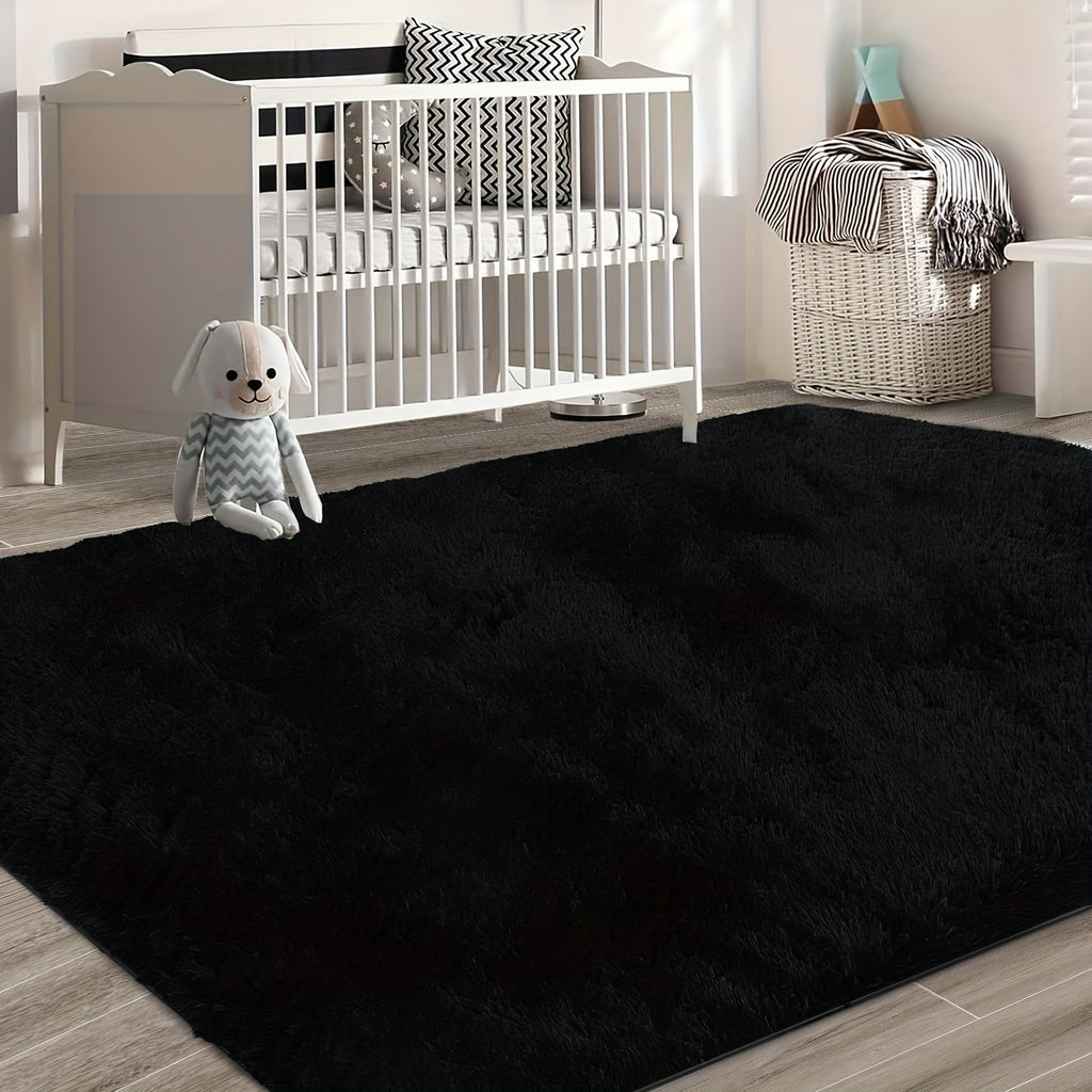 Black Fluffy Shag Area Rug Thick Soft Fuzzy Bedroom Rug Living Room Carpet 4x6 5x8 6x9 8x10 Ft Cute Room Decor