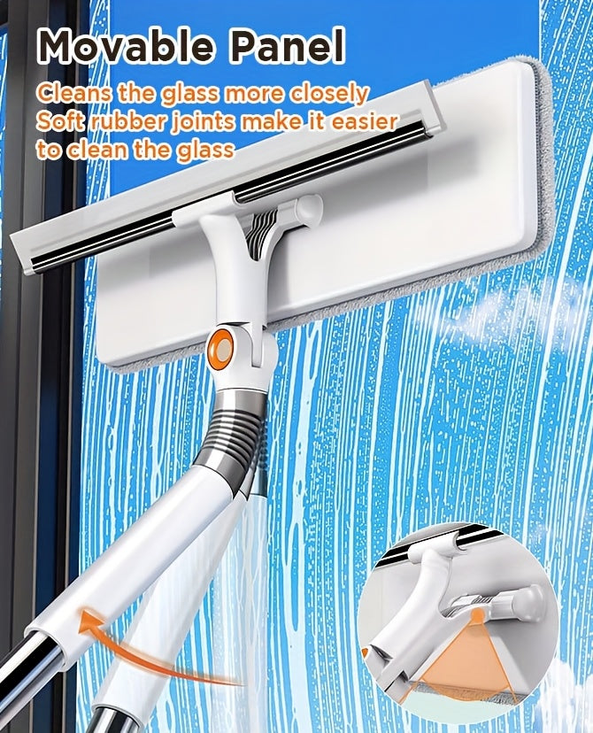 Window Squeegee Cleaner with Extendable Long Handle, 2-in-1 Scrubber & Squeegee Set for Glass, Car Windshield, Floors & High Windows – Streak-Free, Wet & Dry Use, Microfiber Cloth Included