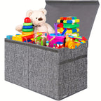 Extra Large Collapsible Storage Box 31.7 Gal with Lid – Foldable Kids Toy Chest Organizer Bin for Boys & Girls, Bedroom, Living Room & Nursery, Sturdy Basket in Black, Beige & Dark Grey