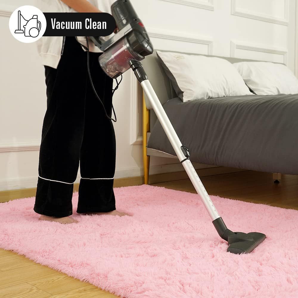 Pink Soft Shaggy Area Rug for Living Room & Bedroom - Fluffy Non-Slip Thickened Carpet for Bedroom, Dormitory & Home Decor, Moisture Resistant Easy Clean in 4x6, 5x8, 6x9, 8x10 Ft