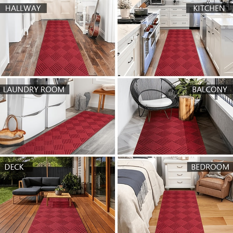 Hallway Runner Rug Non-Slip Vintage Diamond Pattern Machine Washable Rubber Backed – Kitchen, Entryway & Living Room Runner, 5 Sizes, Dark Gray & Dark Red