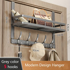 Over Door Hook Rack 2-Tier 5 or 6 Hooks Rustproof Metal – Space-Saving No-Damage Hanger for Clothes, Coats, Hats & Handbags, Gray