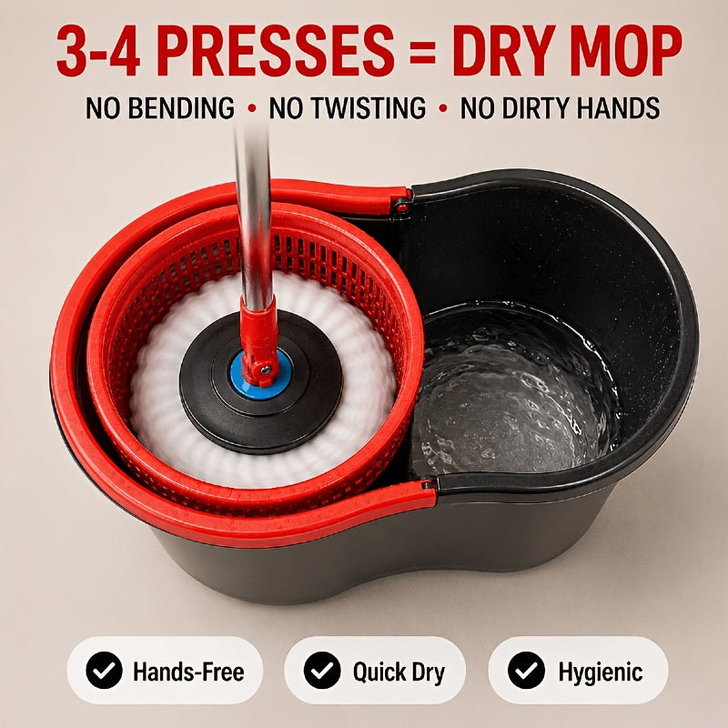 Spin Mop and Bucket Set with 4 Microfiber Heads - Compact Self-Wringing Hands-Free Floor Mop for Apartments Dorms & Small Spaces Fits Under Sink