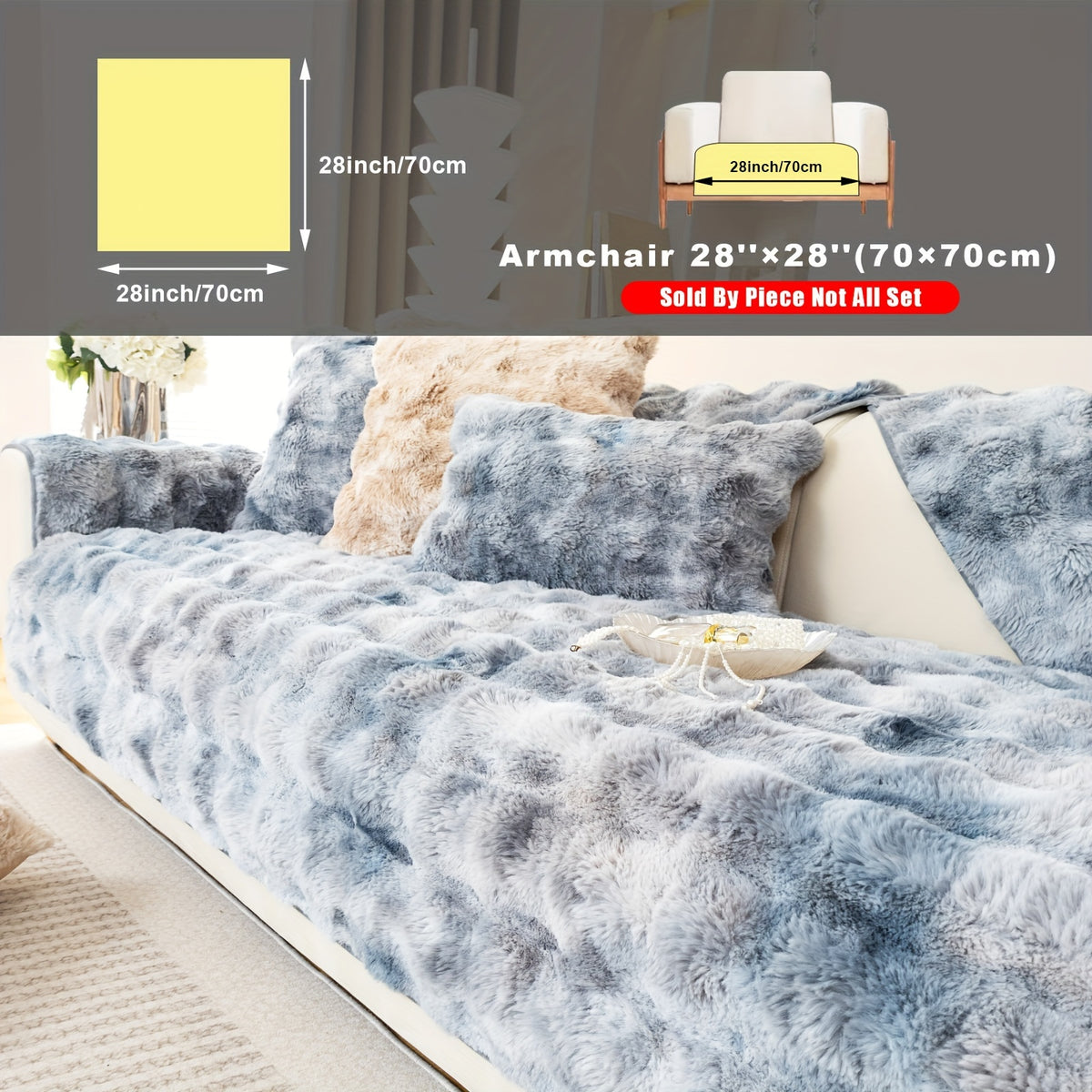 Faux Lamb Fluffy Sofa Cover Modern Gradient – Thick Plush Pet-Friendly Polyester Sofa Protector, Machine Washable 450-500g Fabric for Single, Double, Triple & Combination Sofas
