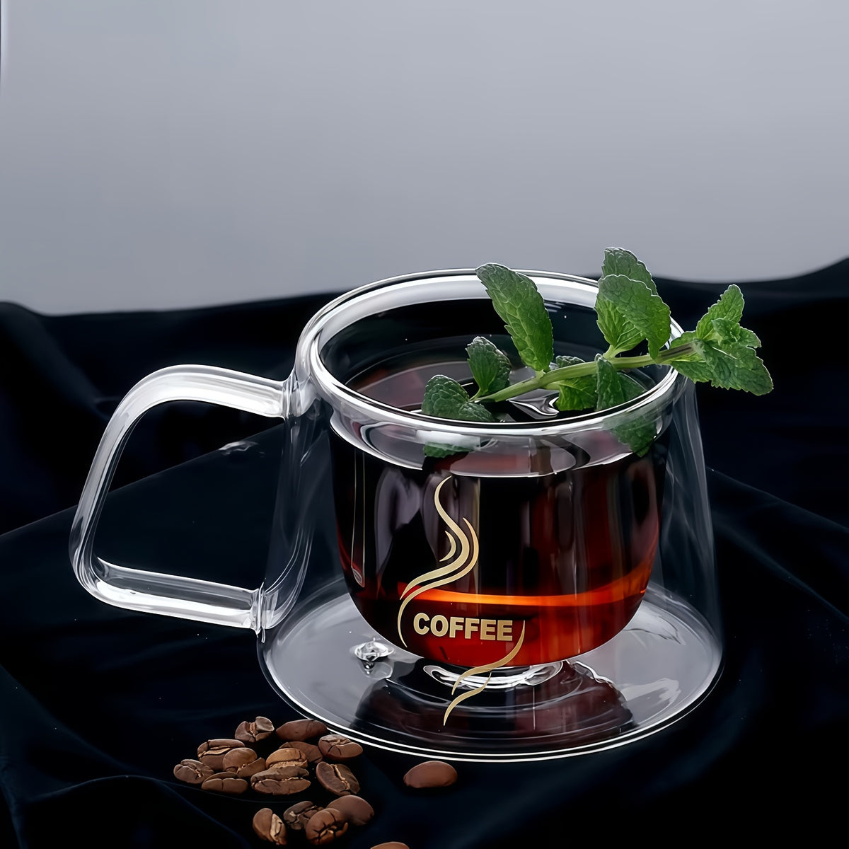 Double Wall Insulated Glass Coffee Cups Set of 4 with Golden Spoons | Transparent Hot Cold Drinkware for Home Office Coffee Shop