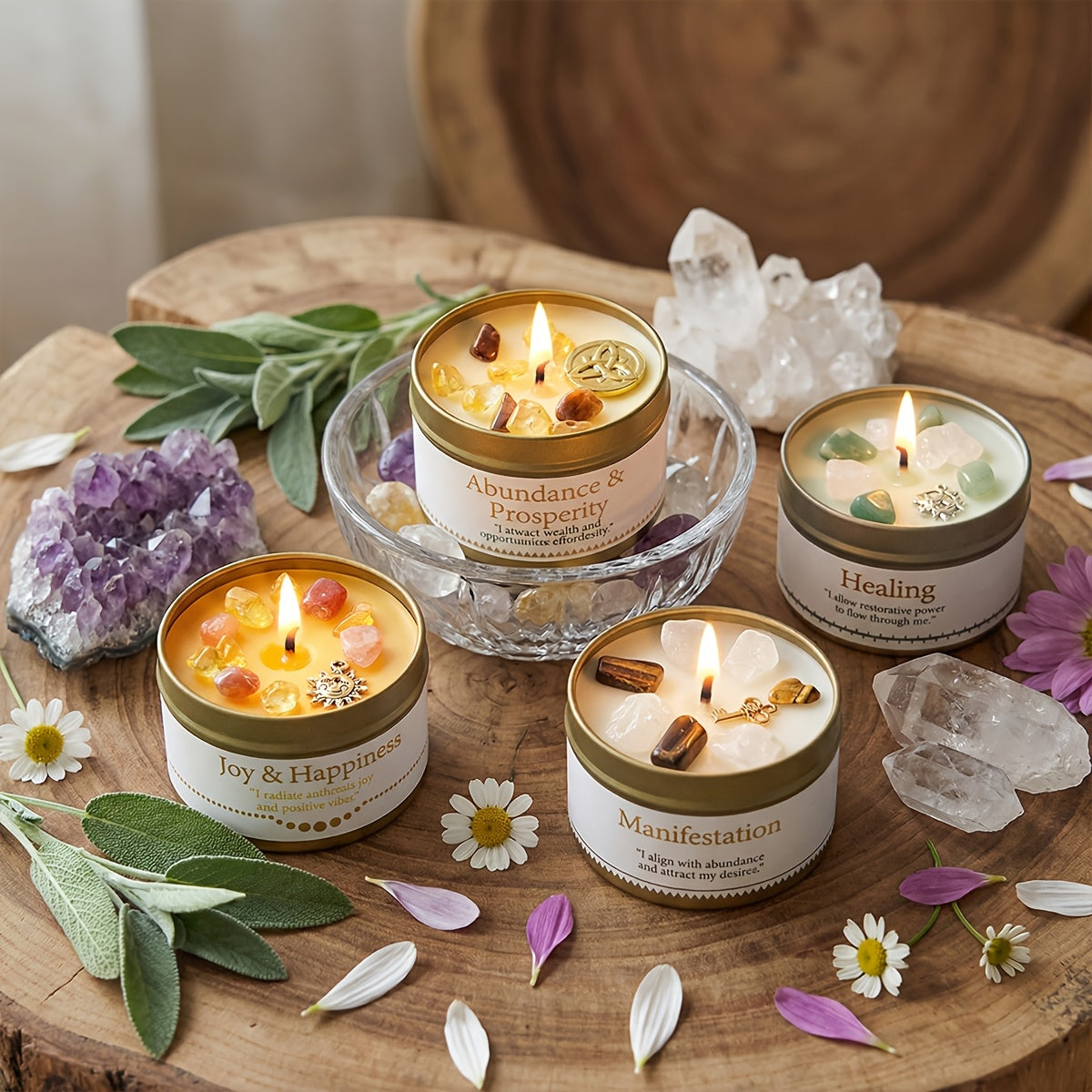 Manifestation Candle – Scented Soy Wax Candle with Golden Crystal & Guidance Card, 3oz, 12+ Hr Burn, for Focus, Meditation & Yoga | Abundance & Law of Attraction Gift for Women (1 or 2 Pack)