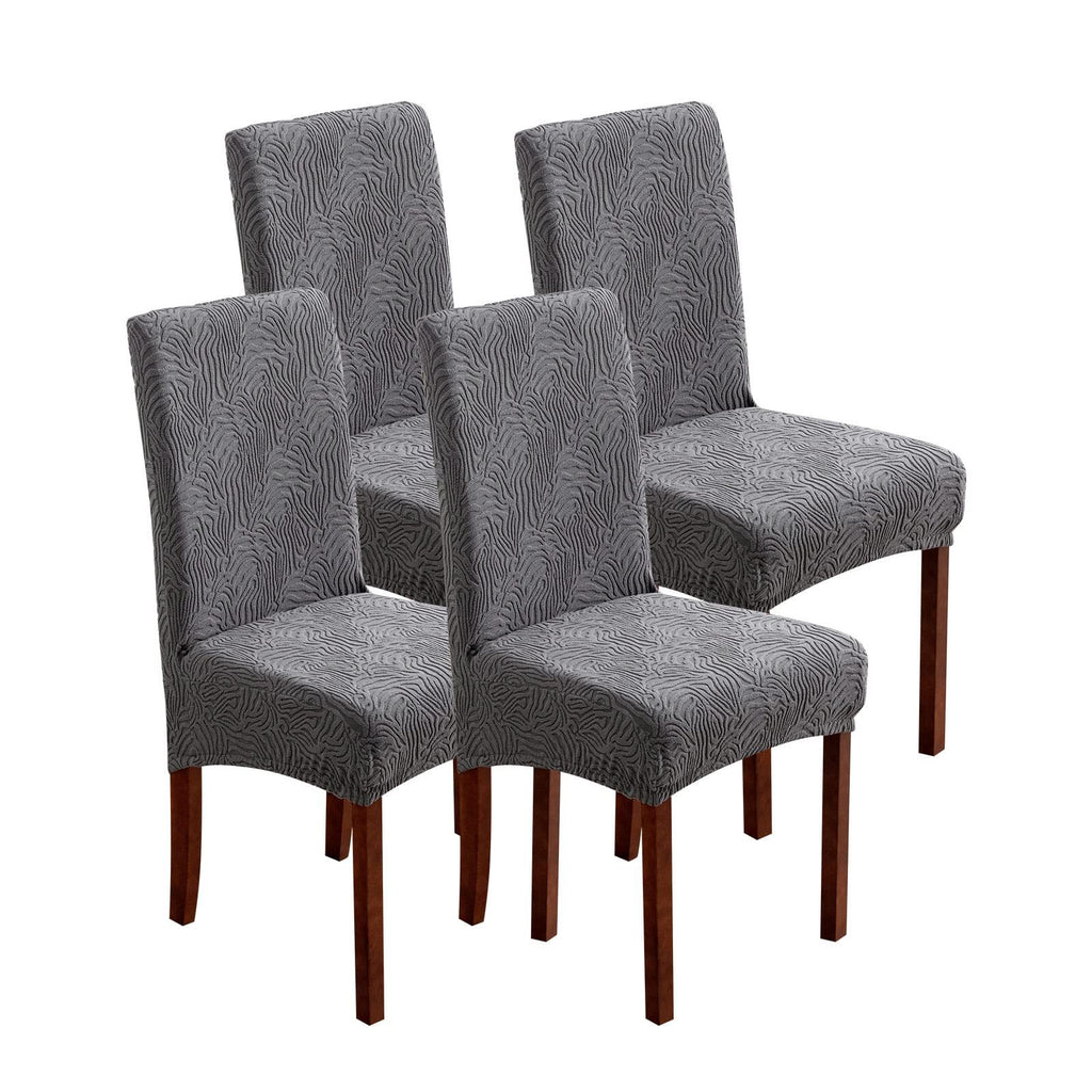 Stretch Jacquard Dining Chair Covers 4/6 Pack – Polar Fleece Slipcovers with Elastic Band, Removable Washable Chair Protector for Dining Room Kitchen Hotel Restaurant Home Decor