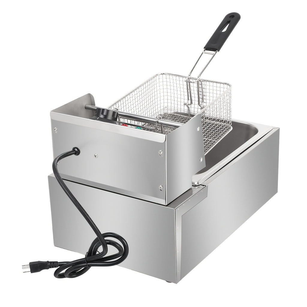 Electric Deep Fryer 6L (1.59 Gal) with Basket, Lid & Temperature Control | Countertop Stainless Steel Deep Fryer for Home Kitchen, Restaurant & Café | 120V US Plug