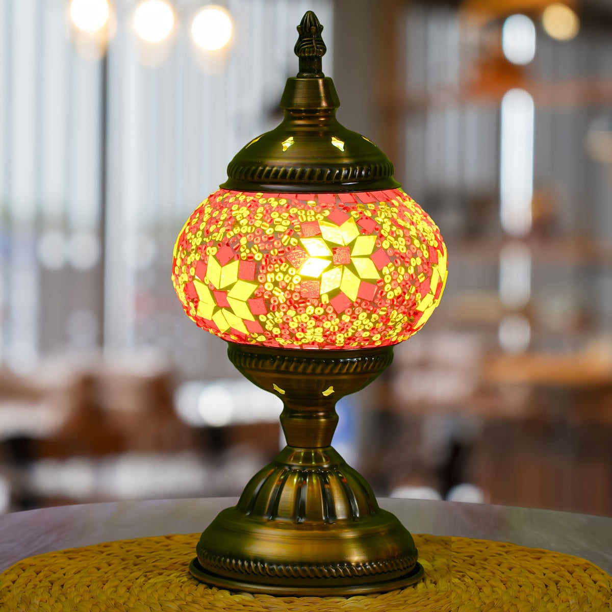 Handmade Turkish Mosaic Table Lamp 3-Color Dimming Glass Bedside Lamp with Metal Base - USB Powered Boho Decorative Light for Bedroom Living Room - Bulb Included, Ready to Use