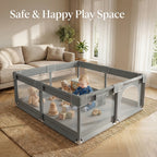 Baby Playpen 50x50 Inch Play Pen for Babies Toddlers Indoor Outdoor Baby Fence Play Yard Breathable Mesh Anti-Fall Safe Activity Center Grey