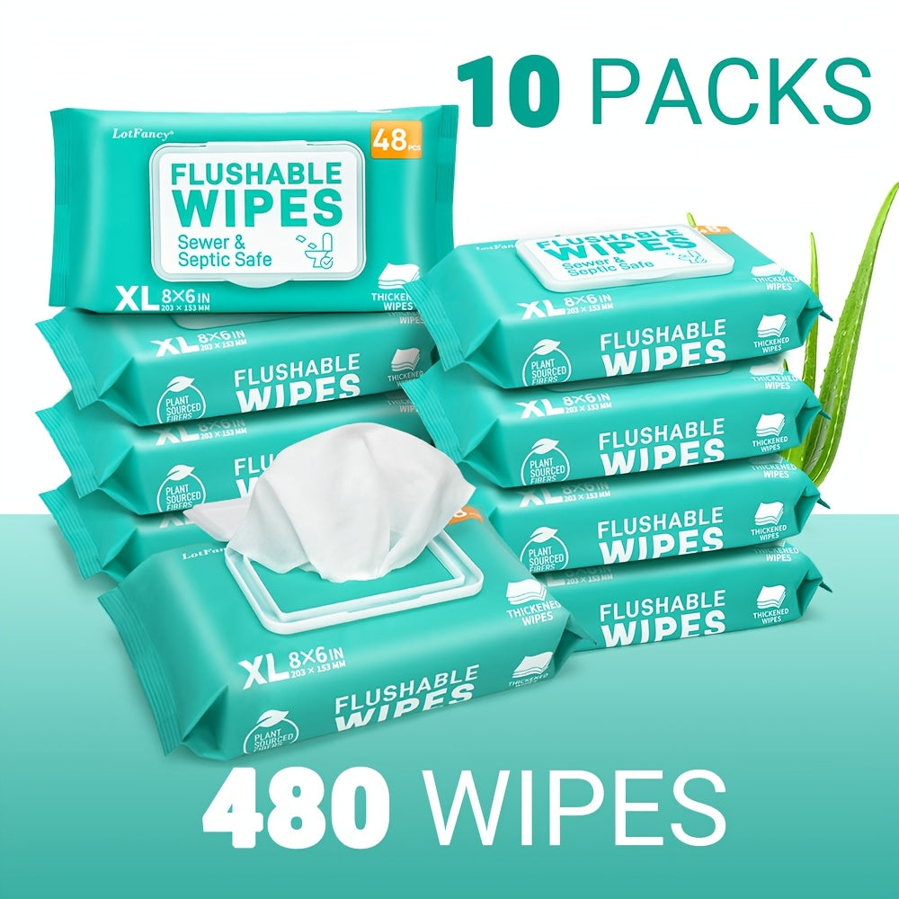 Flushable Wet Wipes for Adults Bulk Pack 480 or 720 Wipes Septic Safe Quick-Dispersing Plant-Based Fibers No Alcohol Toilet Wipes for Personal & Household Cleaning Standard Plumbing Compatible