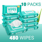 Flushable Wet Wipes for Adults Bulk Pack 480 or 720 Wipes Septic Safe Quick-Dispersing Plant-Based Fibers No Alcohol Toilet Wipes for Personal & Household Cleaning Standard Plumbing Compatible