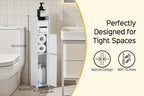 Slim Bathroom Storage Cabinet PVC Organizer with Toilet Paper Holder for Tight Spaces Bathroom Bedroom Living Room Easy Assemble Compact White