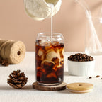Can Shaped Glass Cups Set 18.6oz 550ml with Lids Straws & Cleaning Brush - Iced Coffee Boba Tea Smoothie Cola Drinking Glasses Gift for Women Men Girls | Nuvia Haven