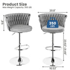 Bar Stools Set of 2 or 4 Adjustable Height Metal Leg Upholstered Counter Chairs for Kitchen Island Bar Living Room Dining Room – Glam Style
