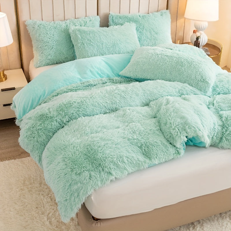 Plush Duvet Cover Set 3 Piece Ultra-Soft Warm Comforter Cover Twin Full Queen King 8 Colors for Bedroom Guest Room Dorm