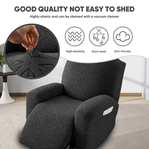 4-Piece Polyester Stretch Recliner Slipcover Set – Non-Slip Elastic Bottom Recliner Chair Cover Sofa Couch Protector for Living Room, Machine Washable Home Decor