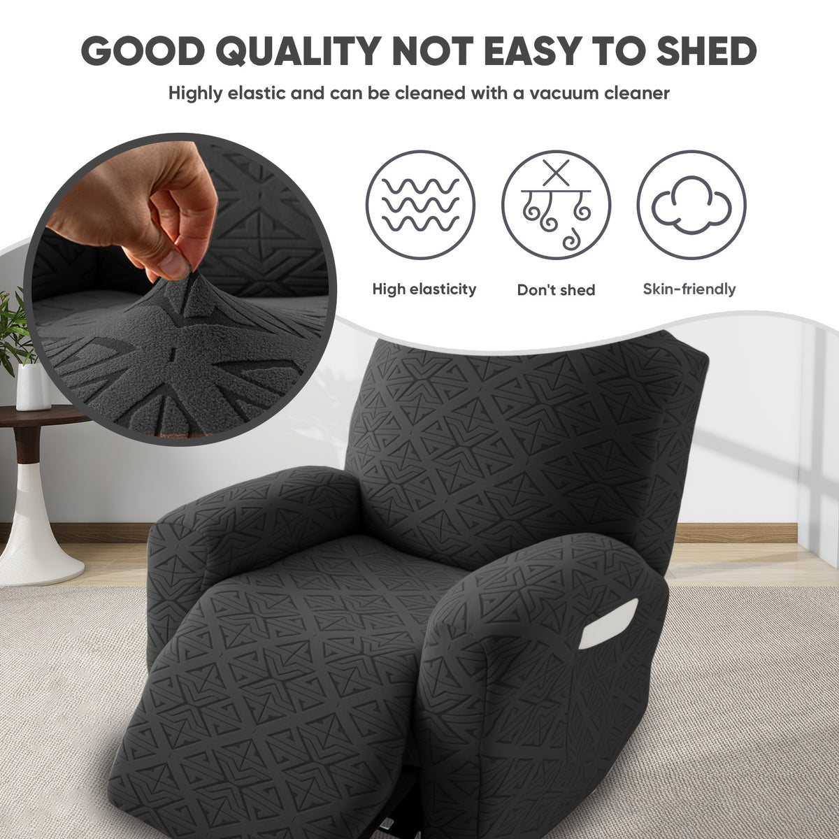 Stretch Recliner Chair Covers 4-Piece Set Non-Slip Elastic Bottom Slipcovers for Reclining Chair – 92% Polyester Polar Fleece Furniture Protector for Living Room Pet Scratch Stain Protection