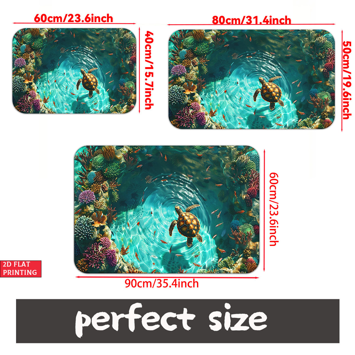 Sea Turtle Illusion Doormat 700GSM, Non-Slip Microfiber Absorbent Rug, Machine Washable Mat for Bathroom Bedroom Living Room Entrance Outdoor Camping