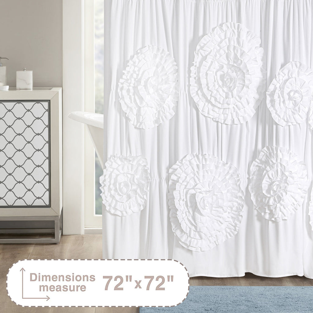Ruffled Shower Curtain Farmhouse 72x72 - Handmade 3D Flower Vintage Ruched Fabric Bathroom Curtain, Victorian Romantic Luxury Decor, Black Pink Camel, Waterproof Microfiber 12 Holes