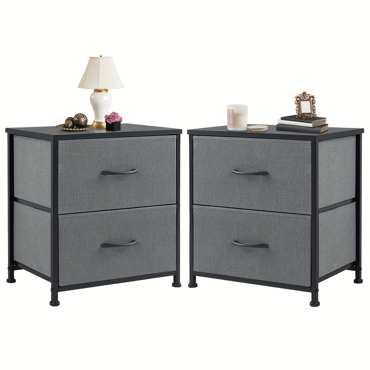 Nightstand with 2 Drawers & Removable Fabric Bins - Small Bedside Dresser for Bedroom, Dorm, Entryway & Small Spaces, 1pc or 2pcs Set, 4 Colors