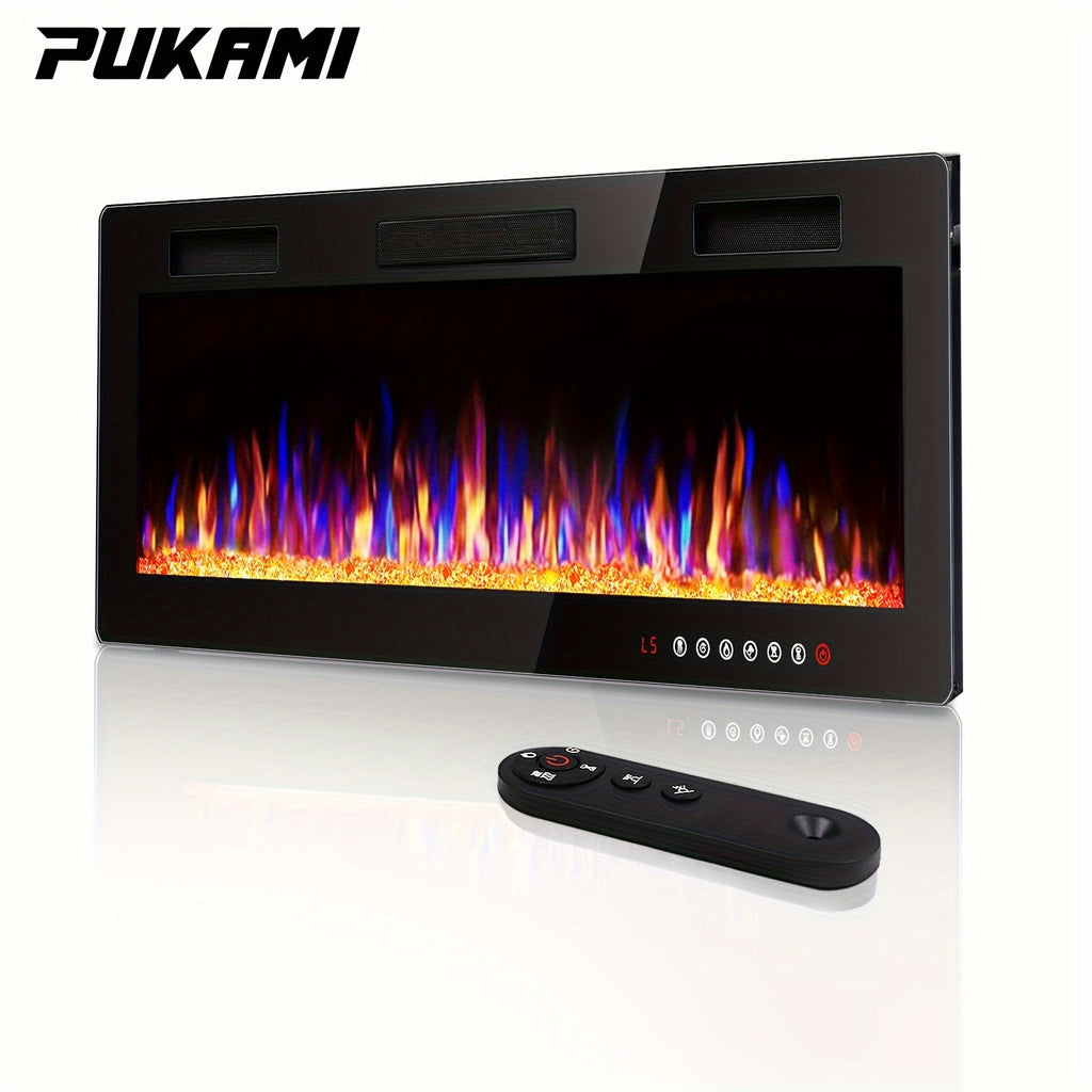 Vitesse Ultra-Thin Electric Fireplace In-Wall Recessed & Wall Mounted Linear Heater Multicolor Flame Timer 750W/1500W Touch Screen Remote Control