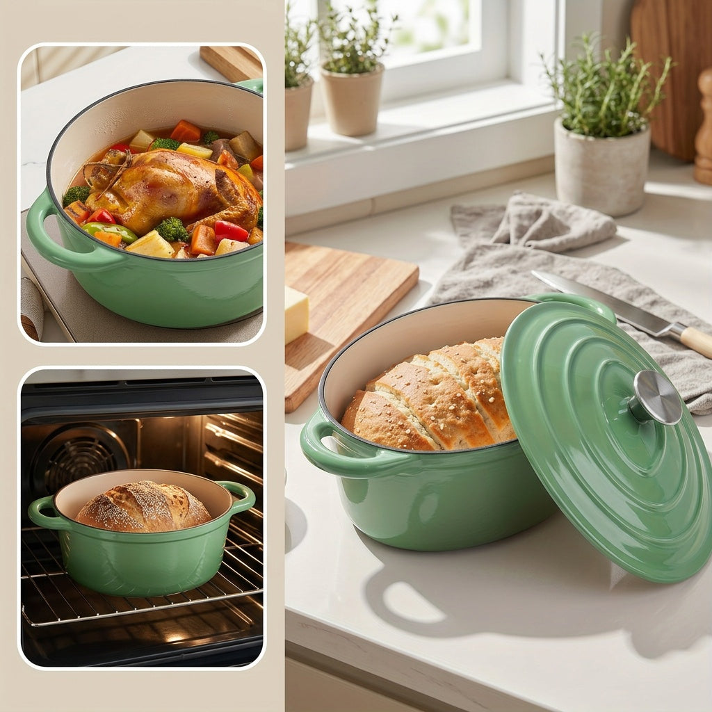 4.5 Qt Cast Iron Dutch Oven with Enamel Coating – Oval Casserole Pot with Lid for Bread Baking, Slow Cooking & Roasting, Works on All Stovetops