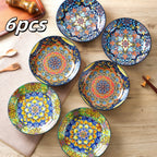 Bohemian Ceramic Dinner Plates Set of 6 – Large Salad & Entree Plates for Pasta, Baking & Serving – Boho Home & Restaurant Dinnerware, Gift-Ready