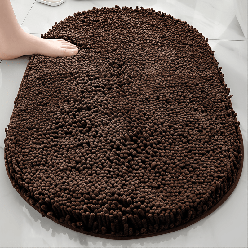 Chenille Oval Non-Slip Bathroom Mat Super Absorbent Soft Plush Floor Mat – Machine Washable, Anti-Slip Backing, 5 Colors 6 Sizes for Bathroom Kitchen Pet Use