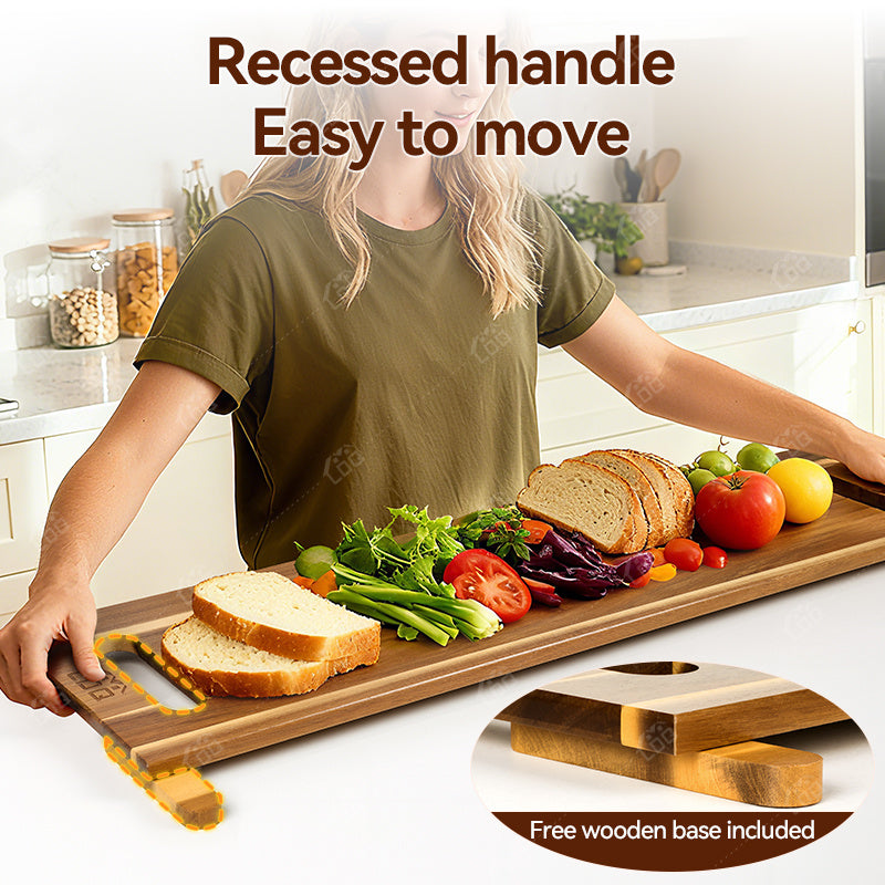 Extra Large Acacia Wood Charcuterie Board 36x12 Inch with Handles and 2 Stands - 3ft Rectangular Cheese and Meat Serving Platter for Party Entertaining - Oversized Grazing Board Gift