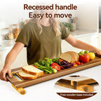Extra Large Acacia Wood Charcuterie Board 36x12 Inch with Handles and 2 Stands - 3ft Rectangular Cheese and Meat Serving Platter for Party Entertaining - Oversized Grazing Board Gift