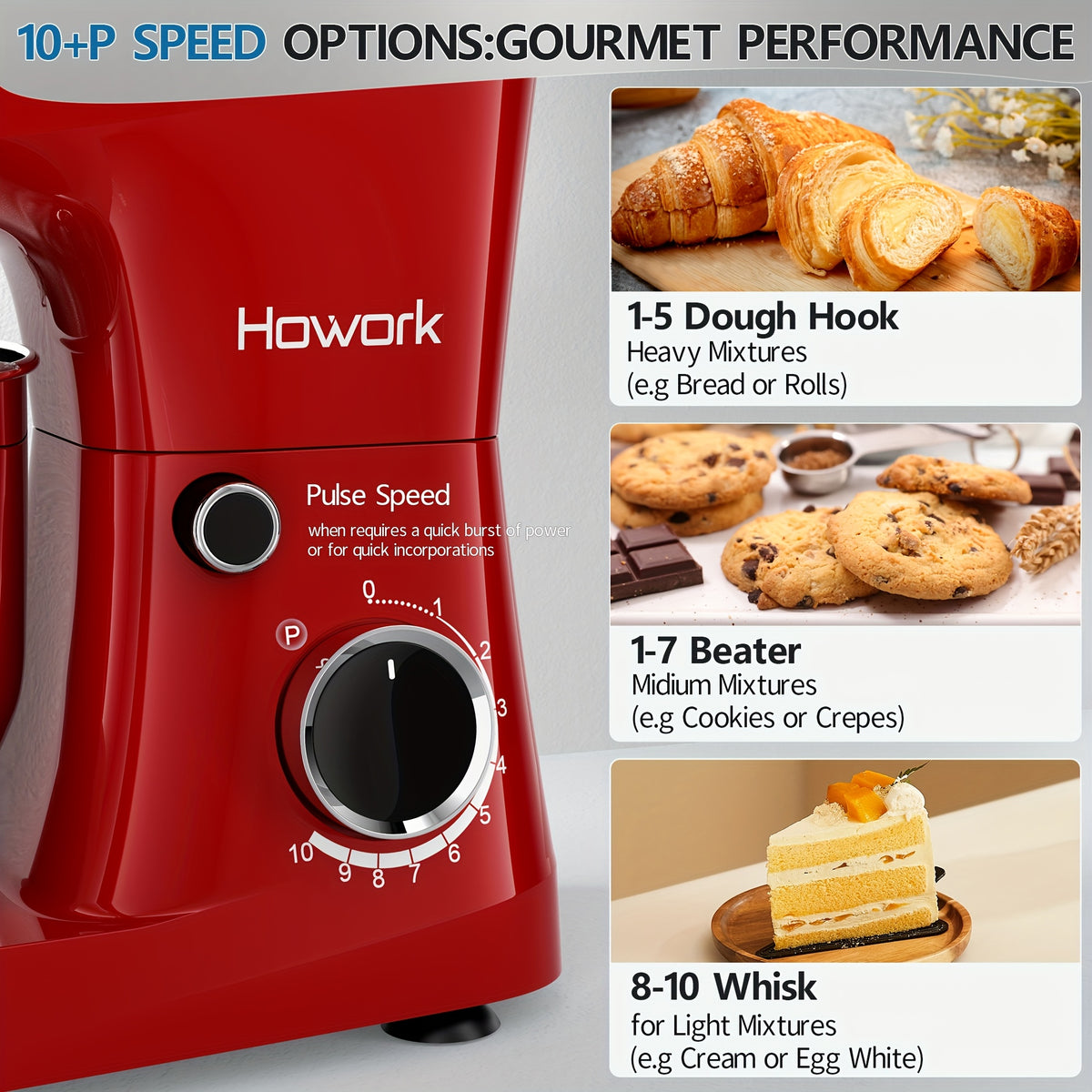 Stand Mixer 5QT 10-Speed Electric Kitchen Mixer with Dough Hook, Flat Beater, Wire Whip & Pouring Shield | Dishwasher-Safe Attachments for Baking & Cooking | Red, Silver or Blue