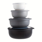 Wide Mouth Plastic Mixing Bowl Set with Lids 8 Piece 4 Bowls 4 Flip-Top Lids Multiple Sizes Food Grade Dishwasher Safe Freezer Safe Snack Salad Dressing Bowl Black Pink Blue