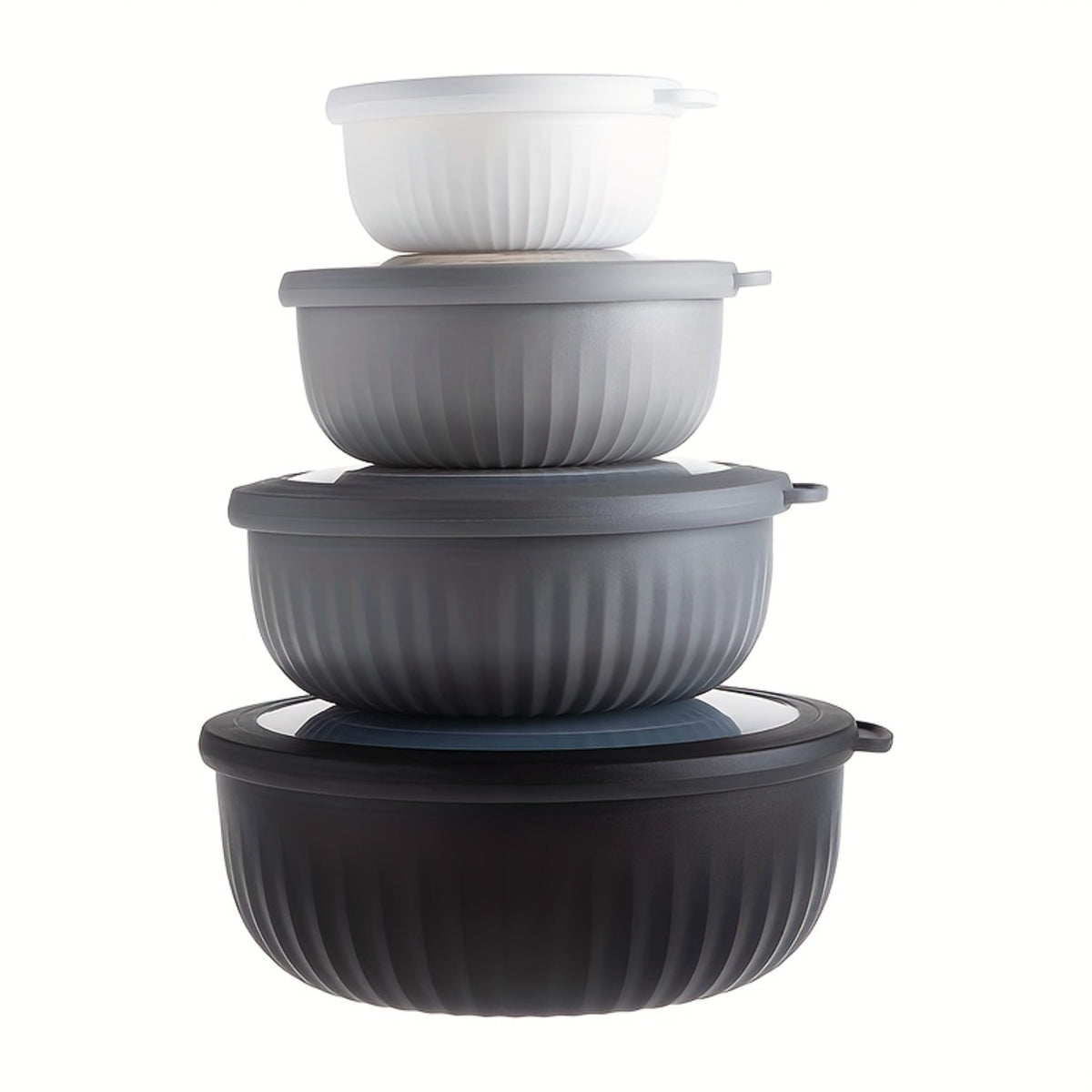 Wide Mouth Plastic Mixing Bowl Set with Lids 8 Piece 4 Bowls 4 Flip-Top Lids Multiple Sizes Food Grade Dishwasher Safe Freezer Safe Snack Salad Dressing Bowl Black Pink Blue