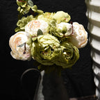 Vintage Peony Hydrangea Artificial Flowers 1-2 Bunches 13 26 Stems Rustic Brown Beige Green Mix | Fake Floral Centerpiece for Wedding Bridal Home Living Room Indoor Decor