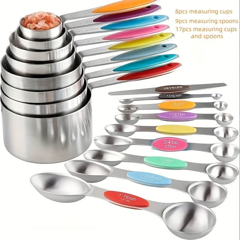 Measuring Cups & Spoons Set | Dry & Liquid | Choose 8-Piece Cups, 9-Piece Spoons, or 17-Piece Complete Set