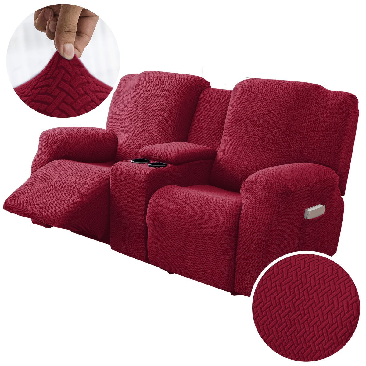 Sofa Cover Recliner 2 Seater – High Elastic Washable Velvet Slipcover with Side Pocket, Non-Slip Furniture Protector for Living Room & Bedroom
