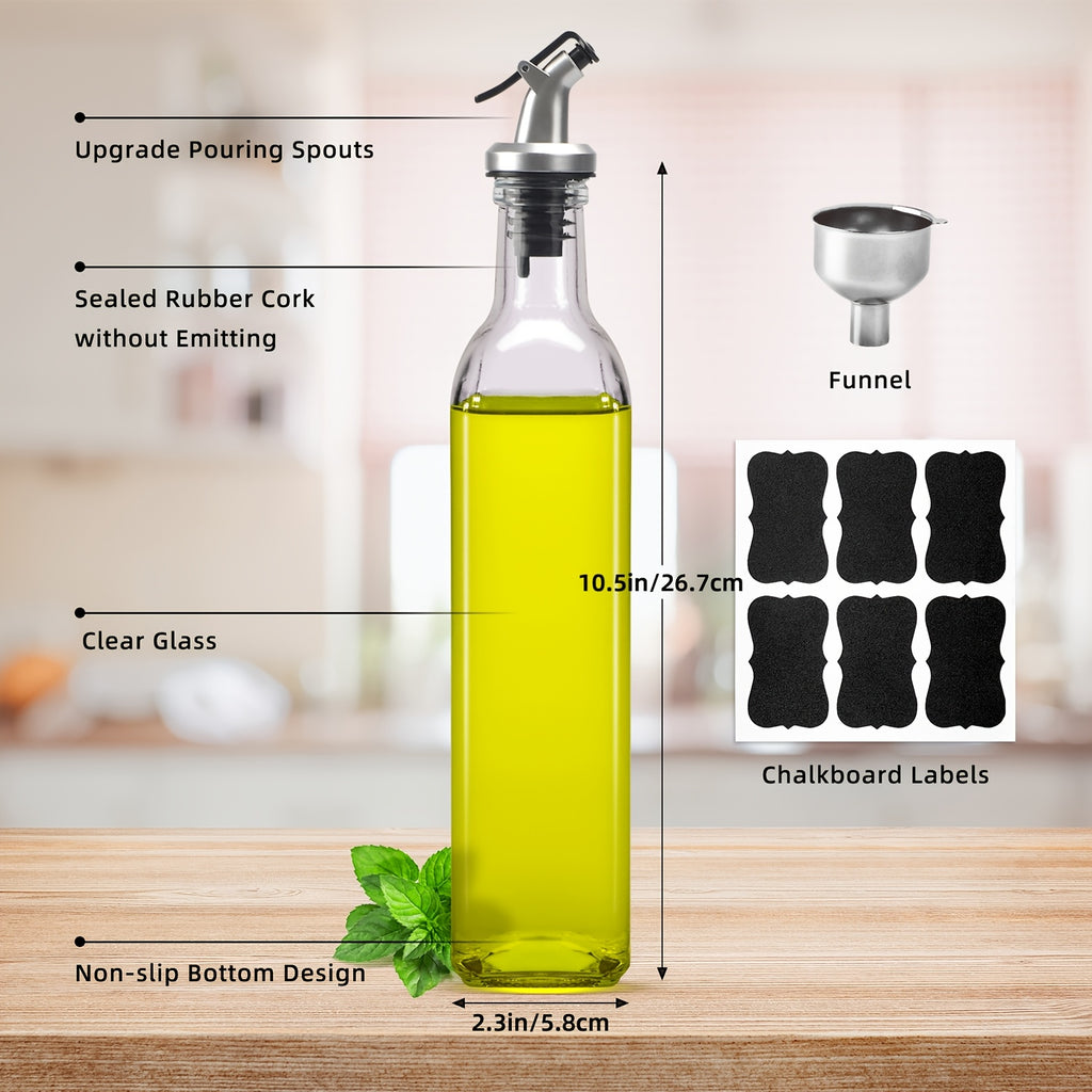 Glass Oil Dispenser Bottles Set 4/8pcs, 17oz Square Borosilicate Glass Olive Oil & Vinegar Dispenser with Spout, Funnel, Labels & Lids, Kitchen Condiment Containers for Home, Restaurant & Outdoor