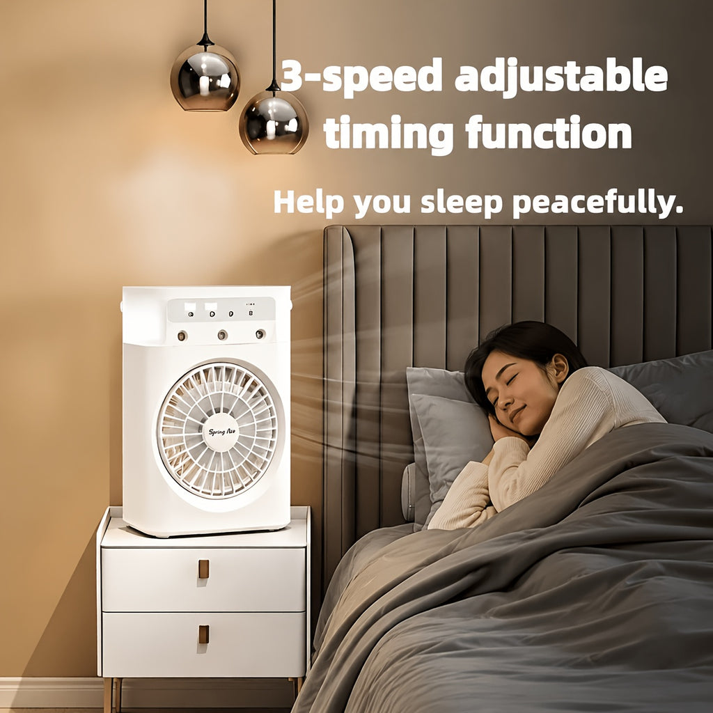 Portable USB Mist Fan 3700mAh Rechargeable with 3 Wind Speeds 2 Mist Modes 7-Color LED Mood Light & Timer for Bedroom Office Dorm Camping Summer Cooling