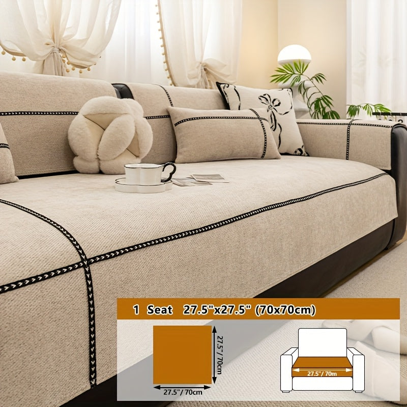 Chenille Sofa Seat Cover Non-Slip Pet Friendly Machine Washable All Season - Sofa Cushion Cover with Lace Belt for 1 2 3 4 Seater Armrest Backrest 3 Colors