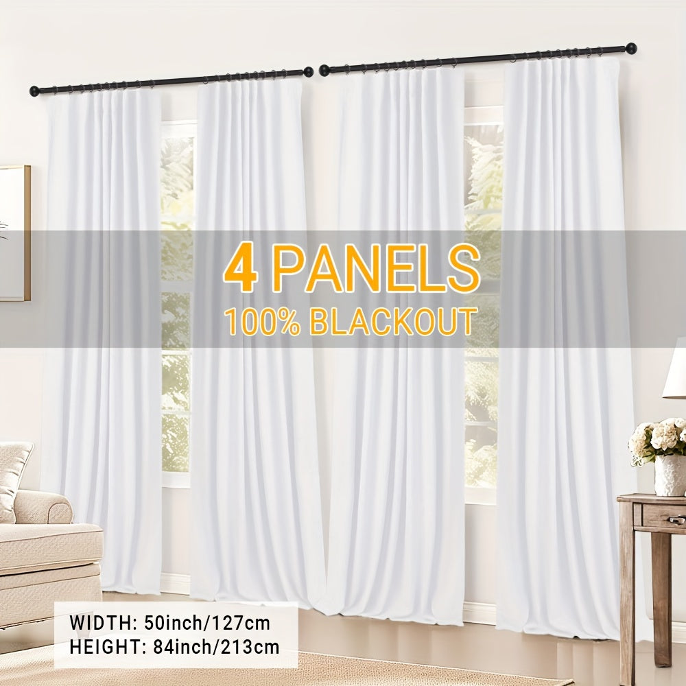Blackout Curtains for Bedroom 4 Panels Set – 100% Full Light Blocking Textured Thick Drapes with Grey Liner, Rod Pocket, Room Darkening Window Curtains for Living Room, 50W x 84/96/108 Inch Long